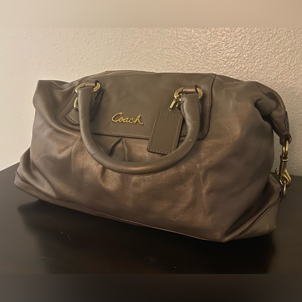 Coach Ashley Convertible Pewter Metallic Leather Satchel | Shoulder Bag - Picture 3 of 11